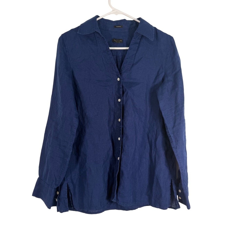 Talbots Navy Blue 100% Pure Irish Linen Button Down Shirt Womens 8 Classic